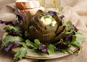 based artichoke filled with suace